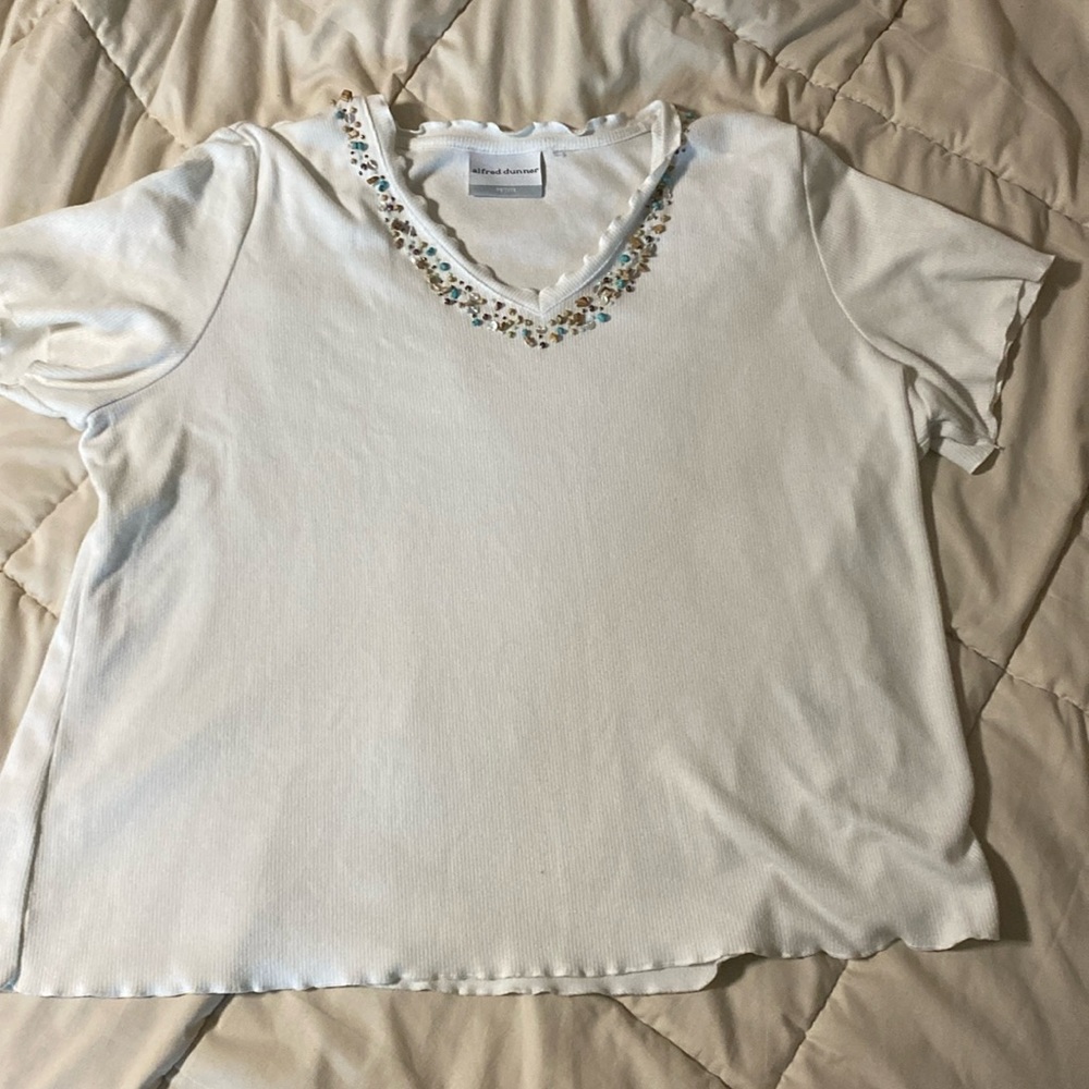 White shirt with beaded neckline